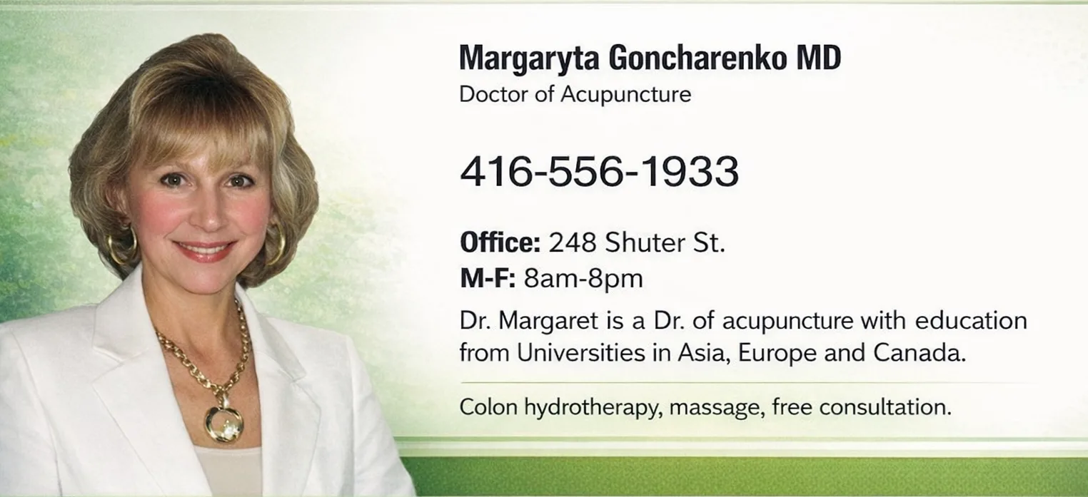 Margaryta Goncharenko, acupuncturist at Margo's Clinic, Toronto