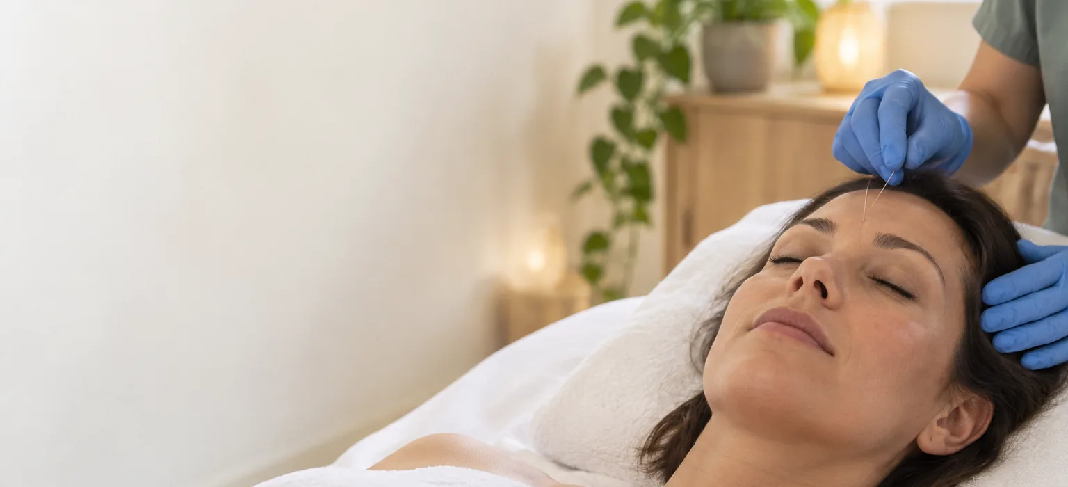 Calm woman receiving acupuncture for anxiety in Toronto