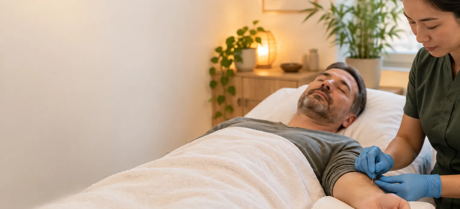Man resting during an insomnia acupuncture treatment in Toronto