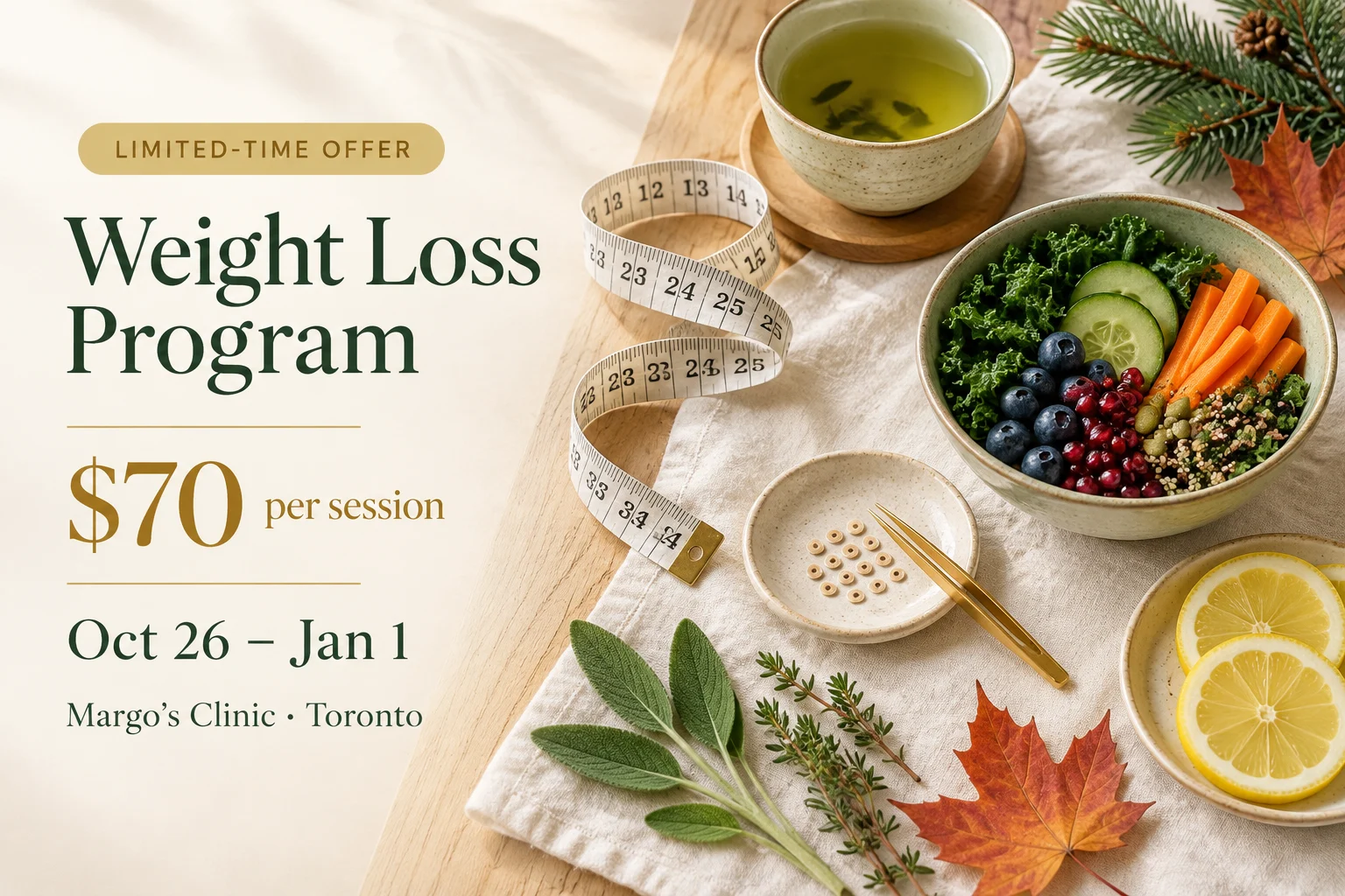 Weight Loss Program Promotion in Toronto: $70 per Session, October 26 to January 1